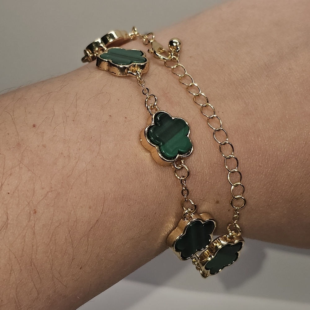 Bohemian Gold Green Clover Fashion Charm Bracelet - Picture 5 of 8